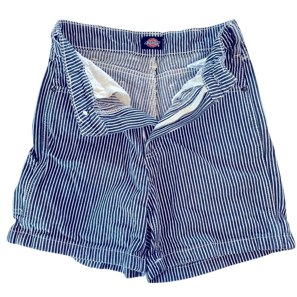 Dickies Hickory Railroad Pinstripe Airforce Blue White Button Cargo Shorts 26 3 - Picture 2 of 12